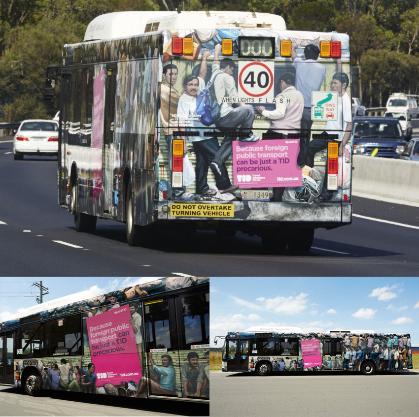 TDI Campaign "Just a TID" shows how People hanging onto the side of a bus, a common sight for travellers in Asia. Campaigns of the World®