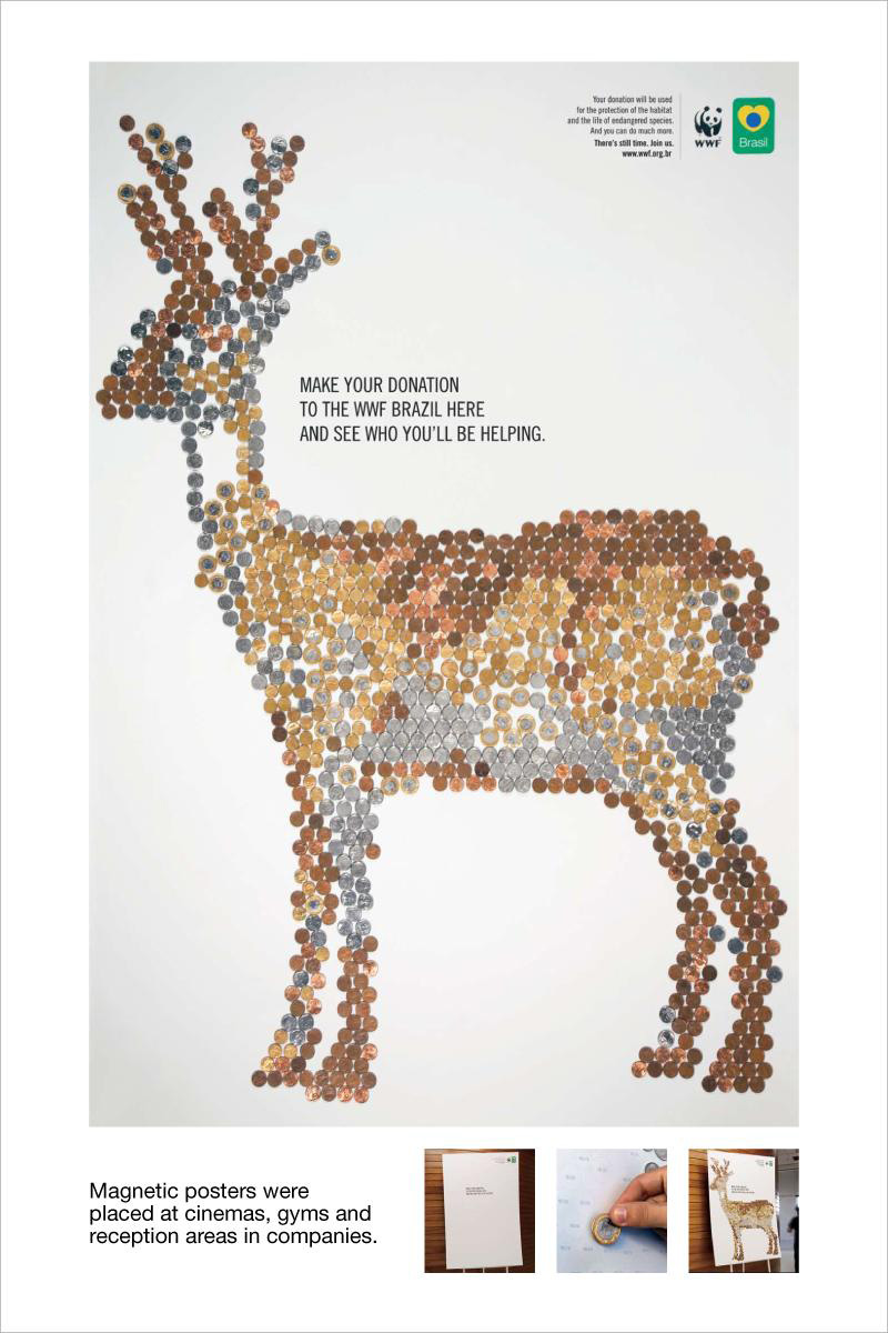 Your coins make the message WWF Magnetic Poster Campaigns of the World®