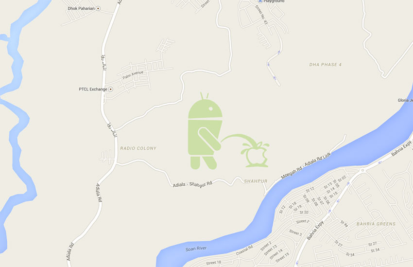 Google Maps showing Android Bot pissing on Apple Logo Android First Responder Campaigns of the World®