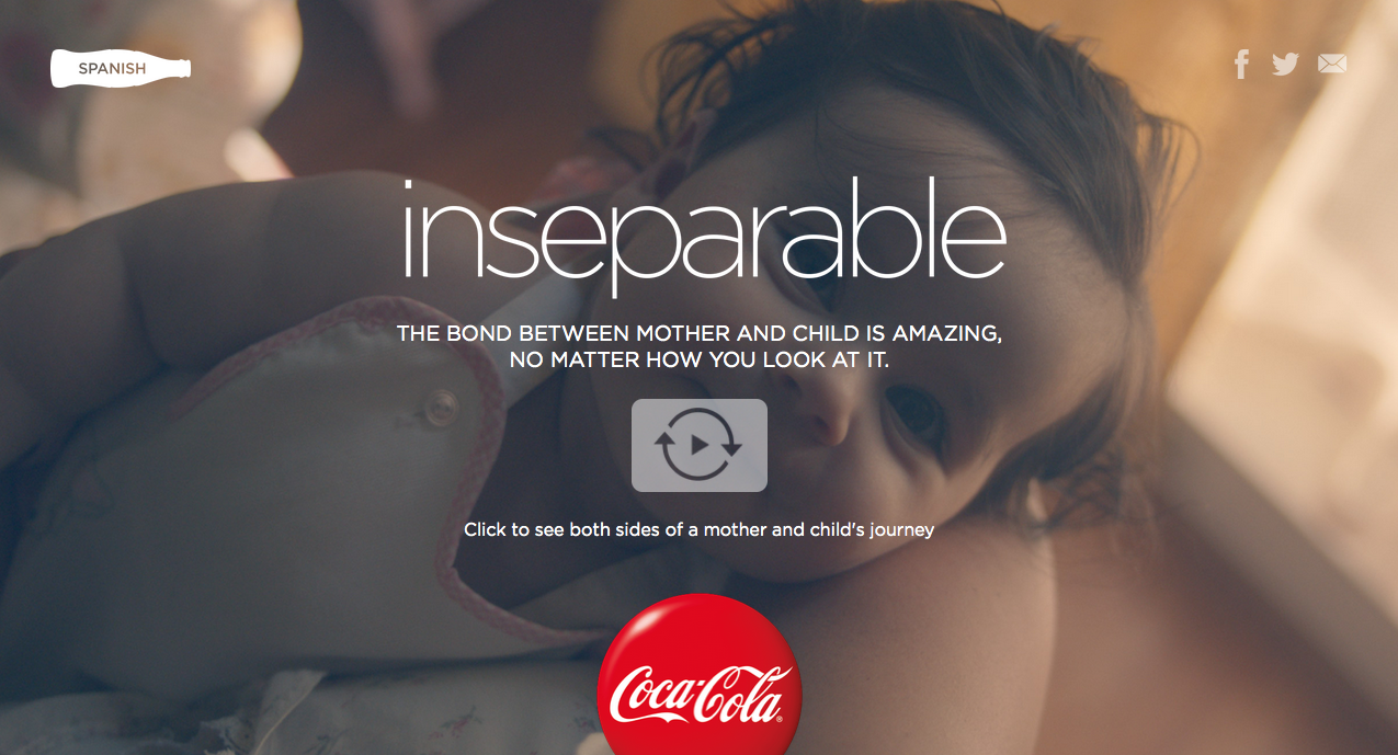 Coca-Cola - Inseparable,The bond between mother and child is amazing, no matter how you look at it. Volkswagen - Cinema Pedestrian Detection Campaigns of the World®