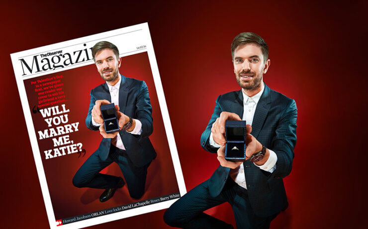 Valentines Day proposal on a magazine cover