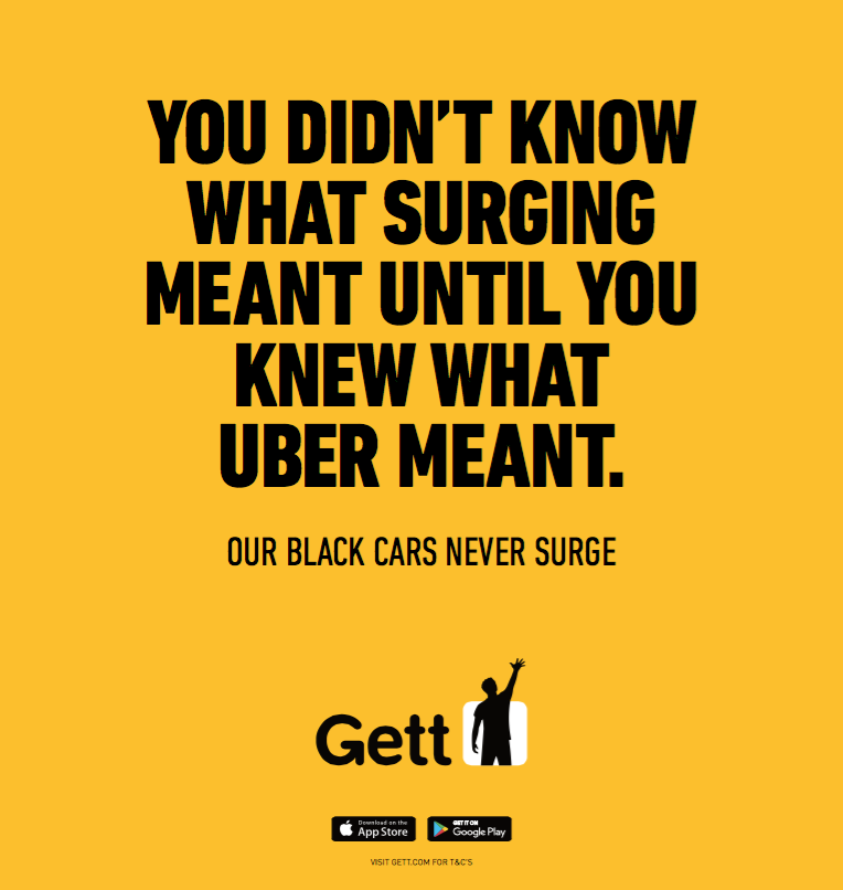 Gett billboard campaign for Uber’s surge pricing