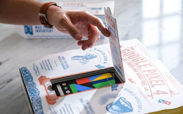 Google pixel 4 in domino's pizza boxes