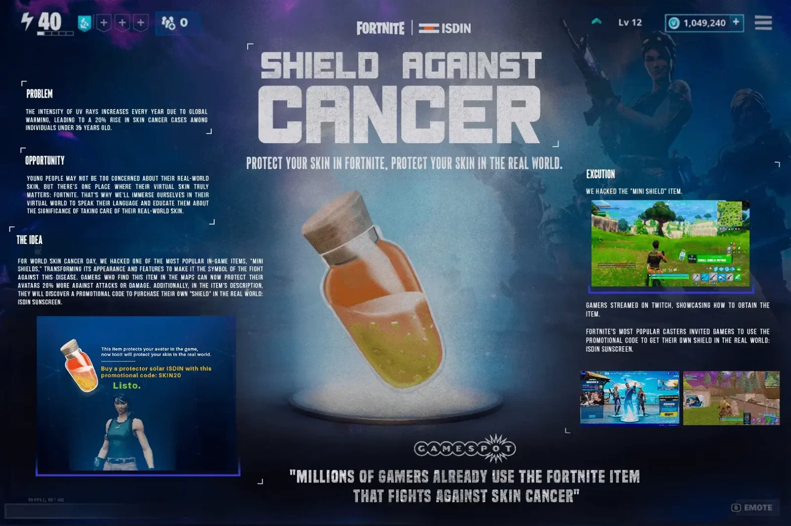 Skin cancer prevention, Fortnite Mini Shield, Epic Games, Campaigns of the world