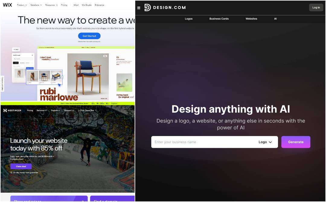 AI Website Builder Showdown: Design.com, Wix or Hostinger? 5 AI Website Builder Showdown