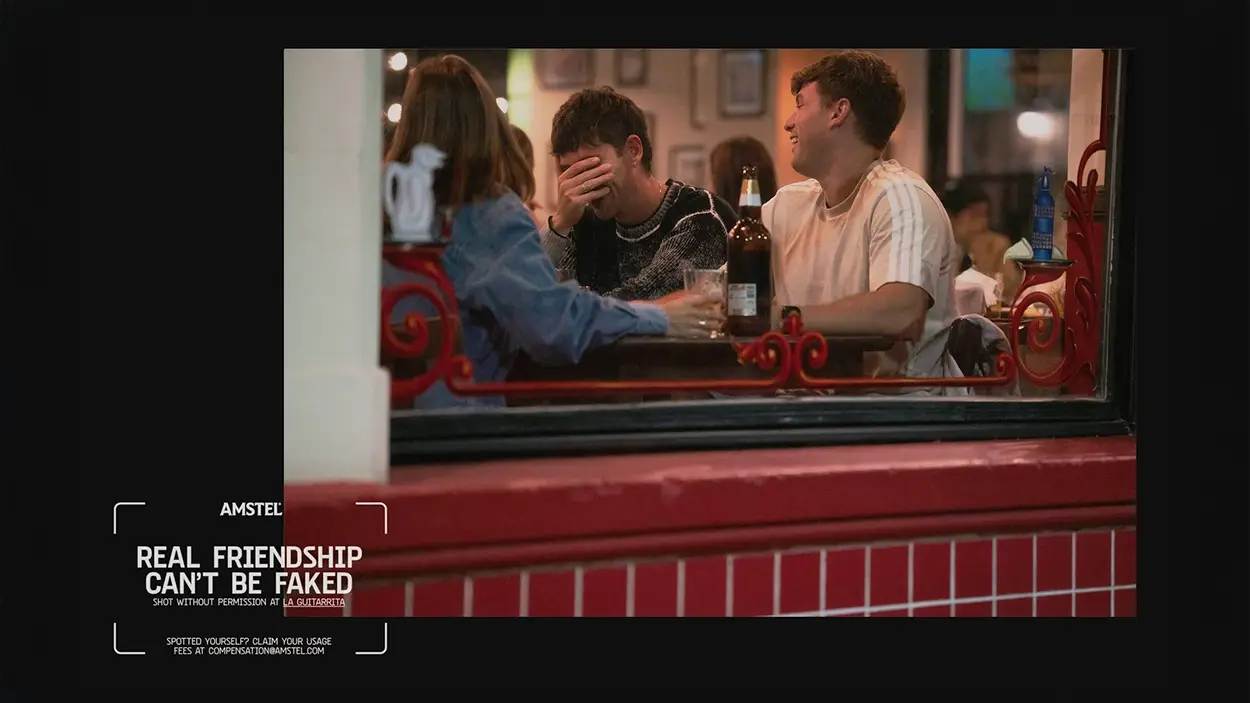 Amstel Shot Without Permission campaign where group of friends drinking beer