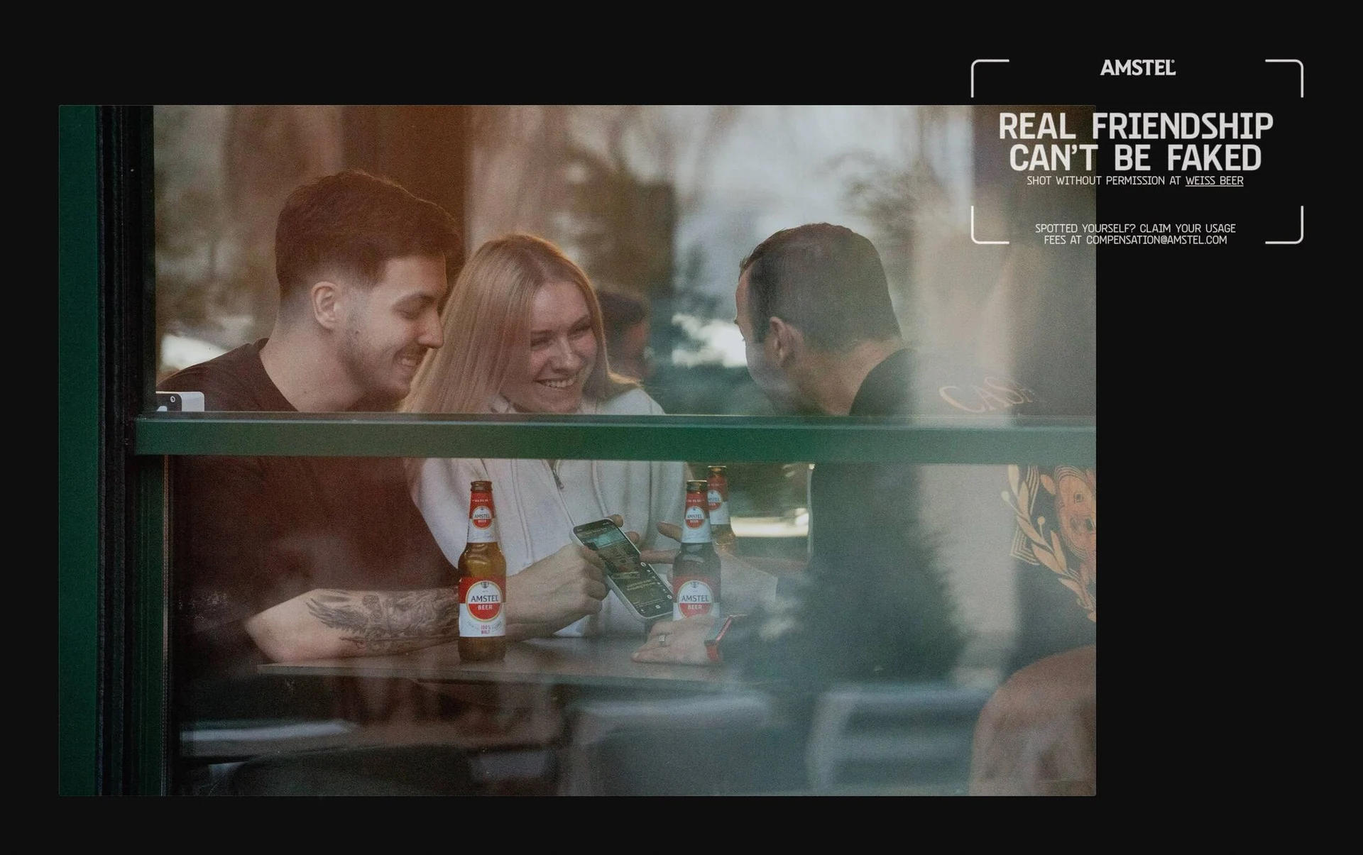 Amstel Shot Without Permission friends laughing through window