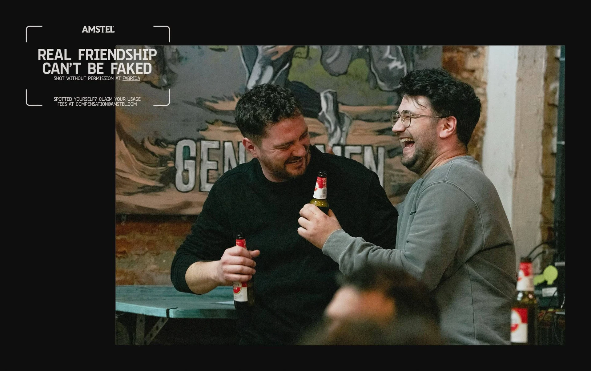 Amstel Shot Without Permission friends talking at outdoor bar