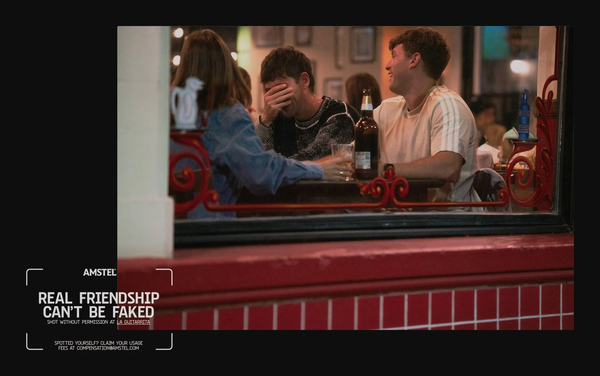 Amstel Shot Without Permission friends using phone in bar