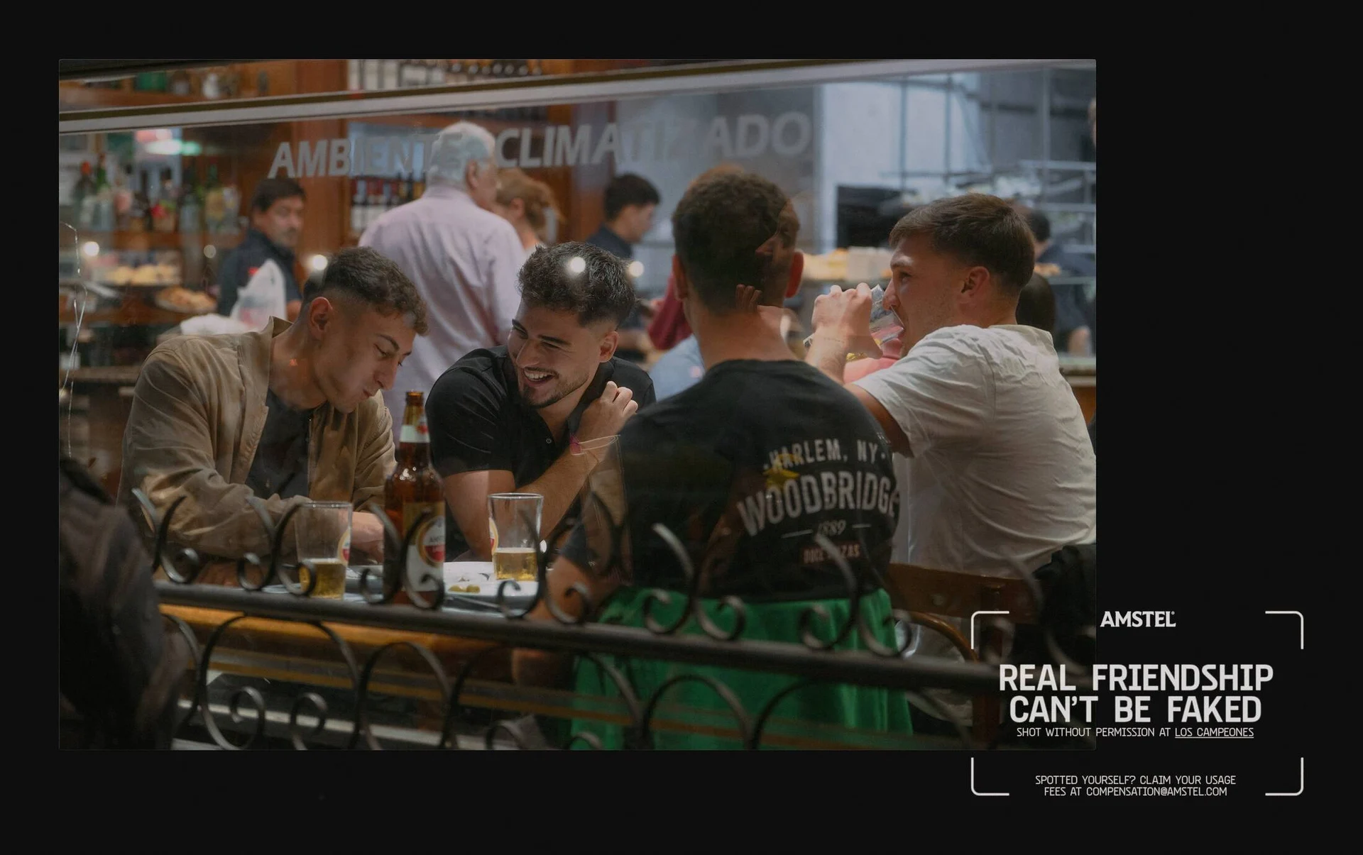 Amstel Shot Without Permission friends talking in bar