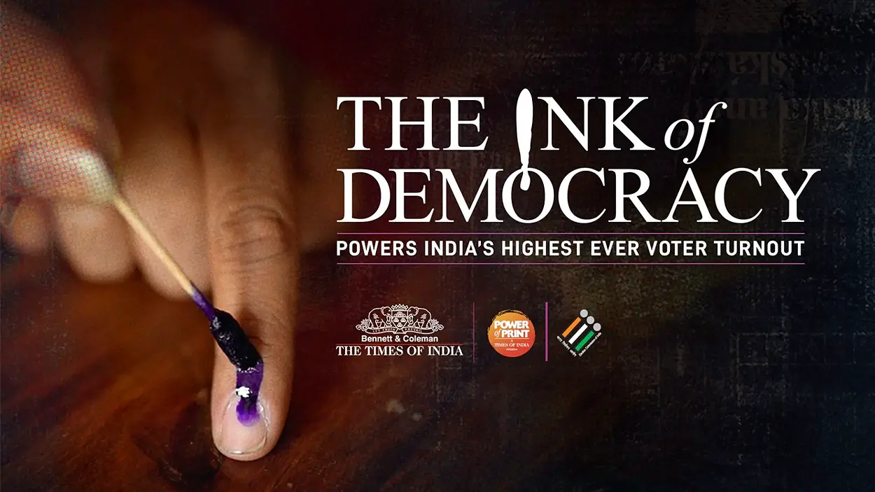 Ink of Democracy campaign by The Times of India using purple electoral ink in print