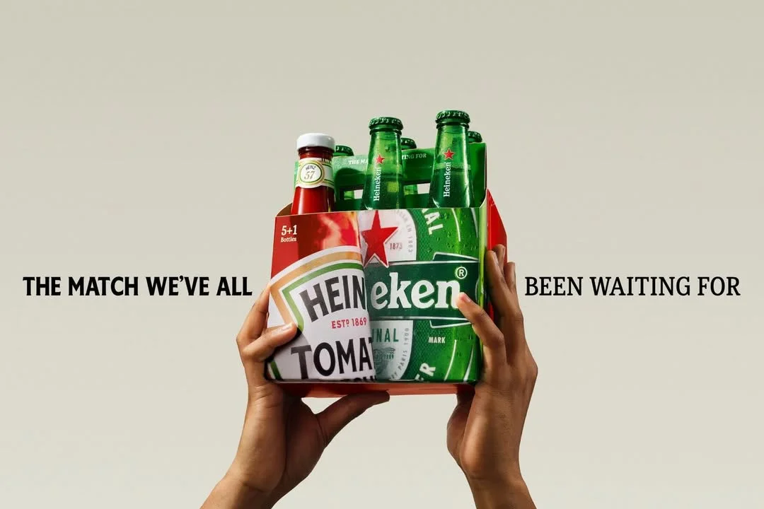 Limited-edition HEINZ and Heineken six-pack featuring five beers and one bottle of ketchup