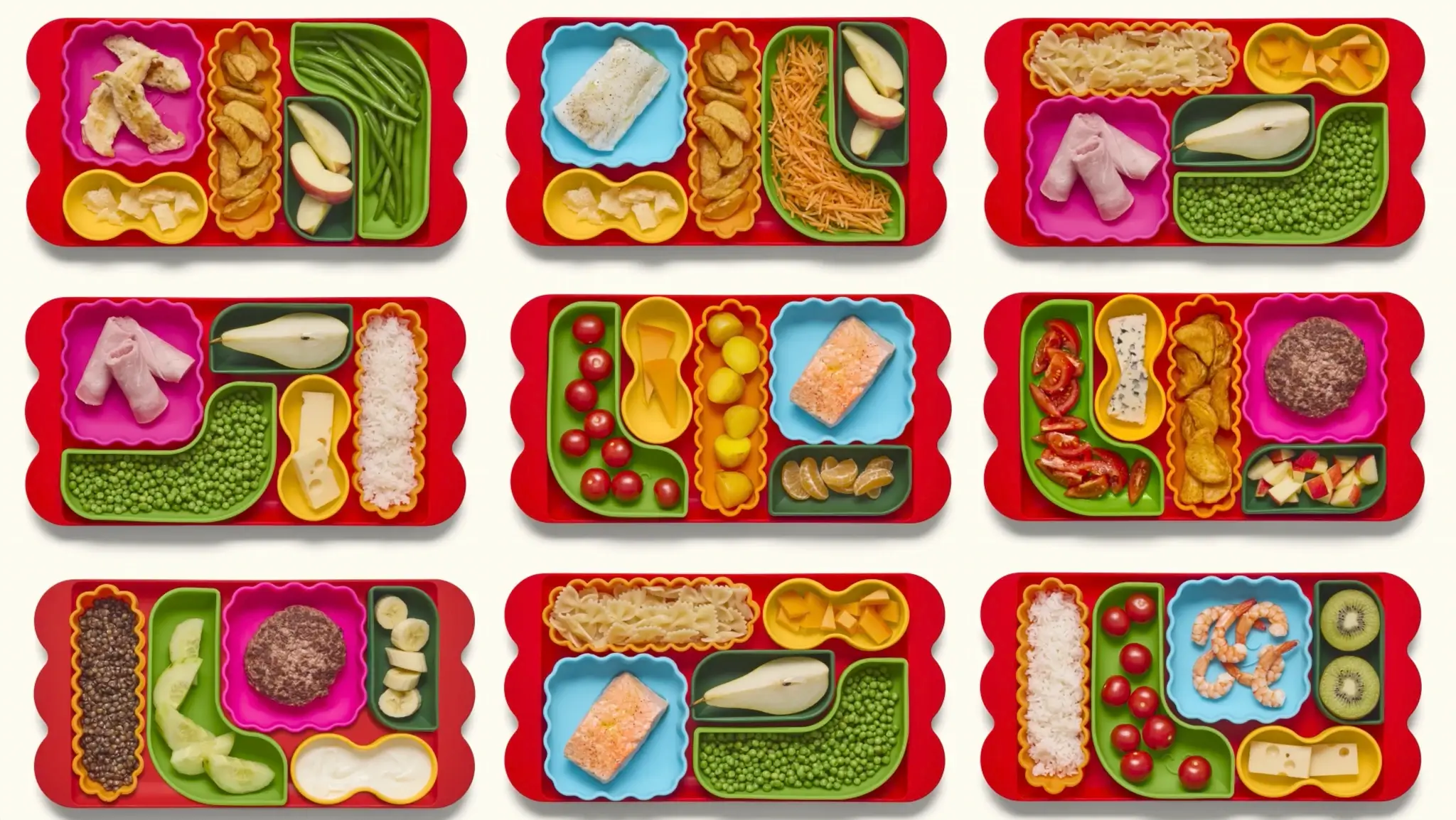 Children exploring colorful balanced meals