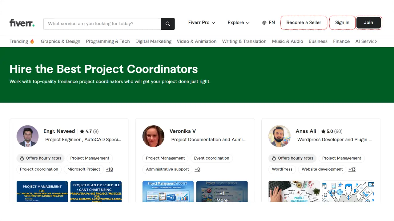 Hire Project Coordinator on Fiverr
